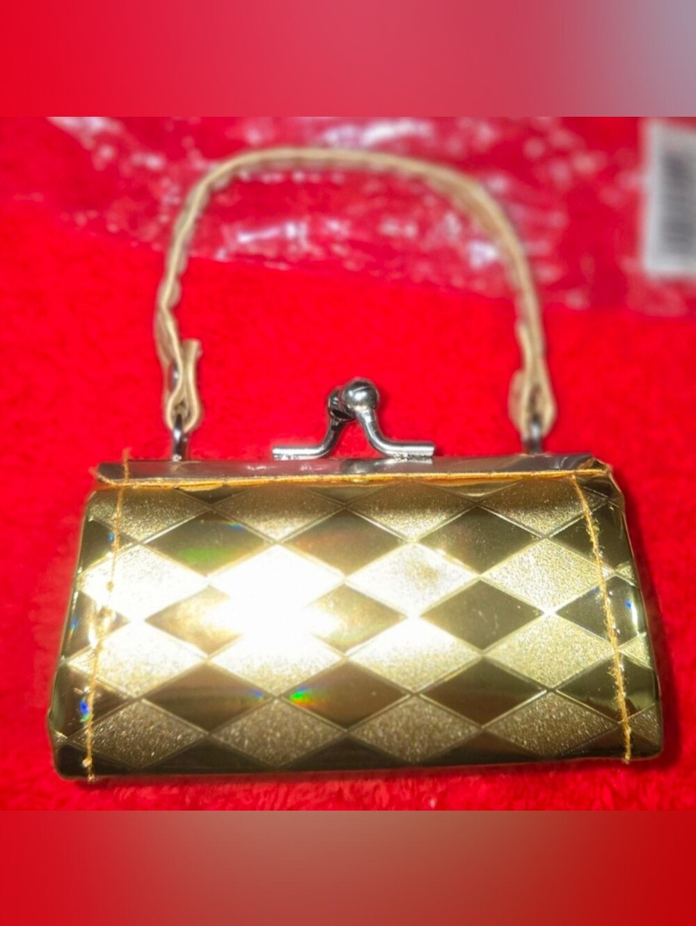 Metallic Gold Quilted Top-Handle Mini Bag Lipstick Coin Holder
